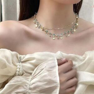 Boho Jewellery for Women, Blue Zircon Shell Layered Necklace, Fashion Necklace Set, Adjustable Beach Neck Pieces, Daily Bohemian Casual Accessories for Outdoor Vacation