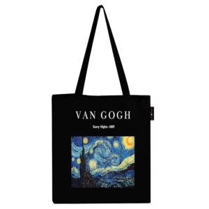 Peach Blossom Women's Van Gogh Printed Tote Bag for Women | Zipper & Pouch | Stylish Eco-Friendly Cotton Handbags, Canvas Tote Bags for College