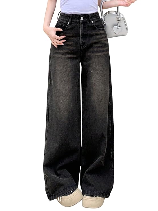 Aahwan Solid Denim High Waist Wide Leg Jeans & Pants for Women's & Girls'