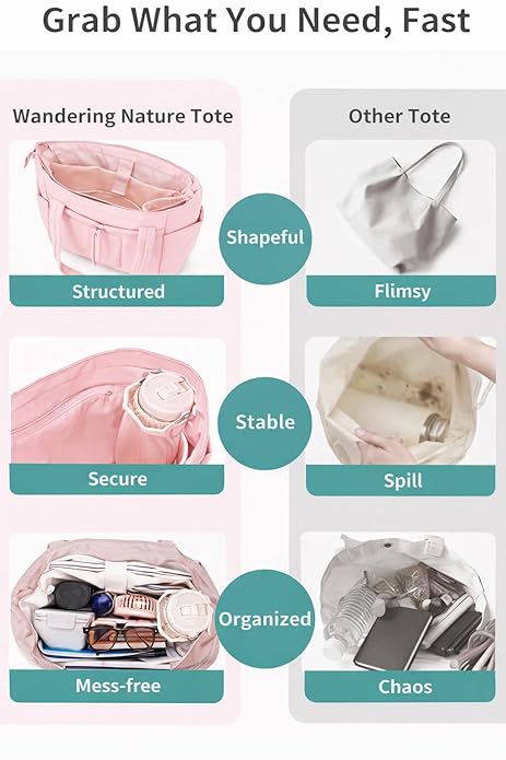 Large Tote Bag for Women | Multi-Pocket Travel Shoulder Bag with Tumbler Pocket | Work, Office, College, Travel & Daily Use Handbag - Image 4
