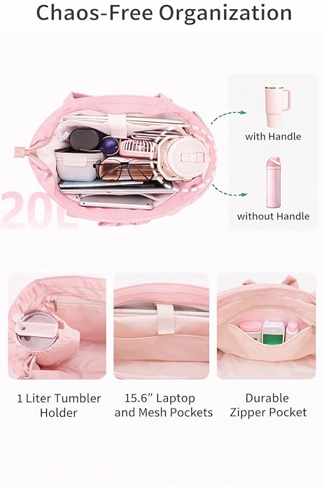 Large Tote Bag for Women | Multi-Pocket Travel Shoulder Bag with Tumbler Pocket | Work, Office, College, Travel & Daily Use Handbag - Image 3