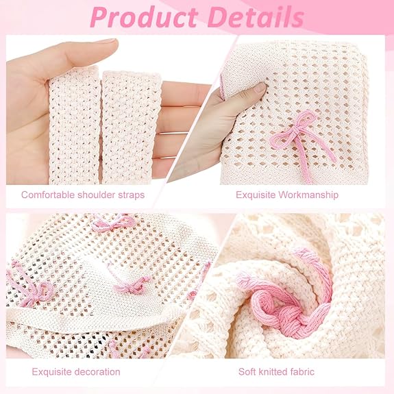 PALAY® Tote Bag for Woman Girls Bow Crochet Shoulder Bag Coquette Cute Knitted Women Handbags - Image 3