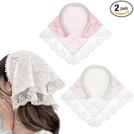 TecoKart® 2Pcs Headband for Women, Triangle Hair Scarf, Lace Bandana Headwrap Hairbands Stylish Covering Chic Boho Accessory Soft Breathable Outdoor Travel Picnic Fashion Festival Use