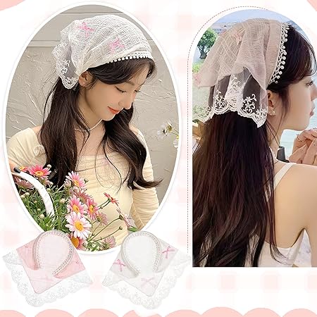 TecoKart® 2Pcs Headband for Women, Triangle Hair Scarf, Lace Bandana Headwrap Hairbands Stylish Covering Chic Boho Accessory Soft Breathable Outdoor Travel Picnic Fashion Festival Use - Image 4