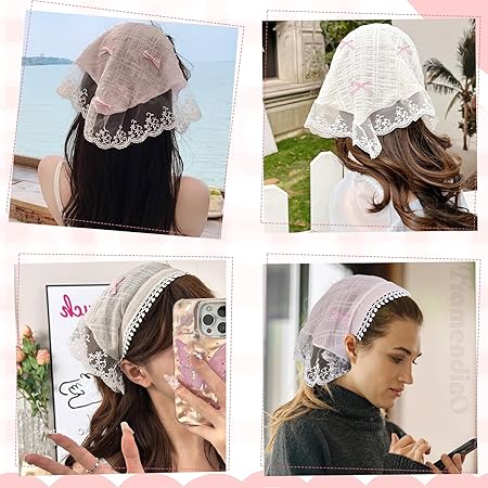 TecoKart® 2Pcs Headband for Women, Triangle Hair Scarf, Lace Bandana Headwrap Hairbands Stylish Covering Chic Boho Accessory Soft Breathable Outdoor Travel Picnic Fashion Festival Use - Image 5