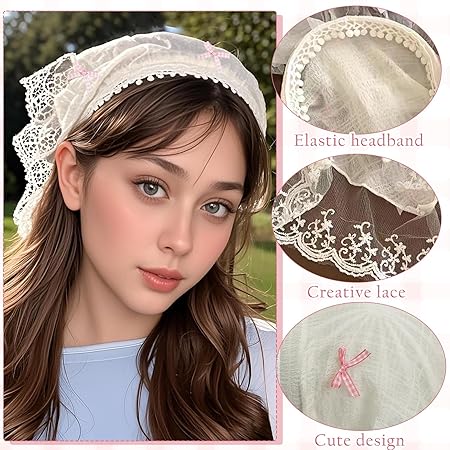 TecoKart® 2Pcs Headband for Women, Triangle Hair Scarf, Lace Bandana Headwrap Hairbands Stylish Covering Chic Boho Accessory Soft Breathable Outdoor Travel Picnic Fashion Festival Use - Image 3