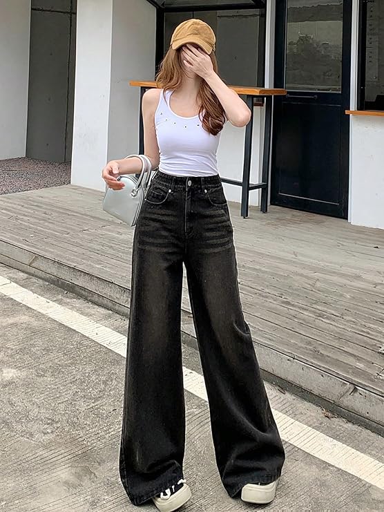 Aahwan Solid Denim High Waist Wide Leg Jeans & Pants for Women's & Girls' - Image 5