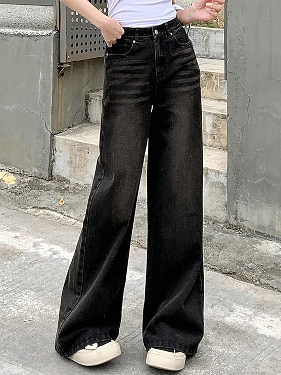 Aahwan Solid Denim High Waist Wide Leg Jeans & Pants for Women's & Girls' - Image 4