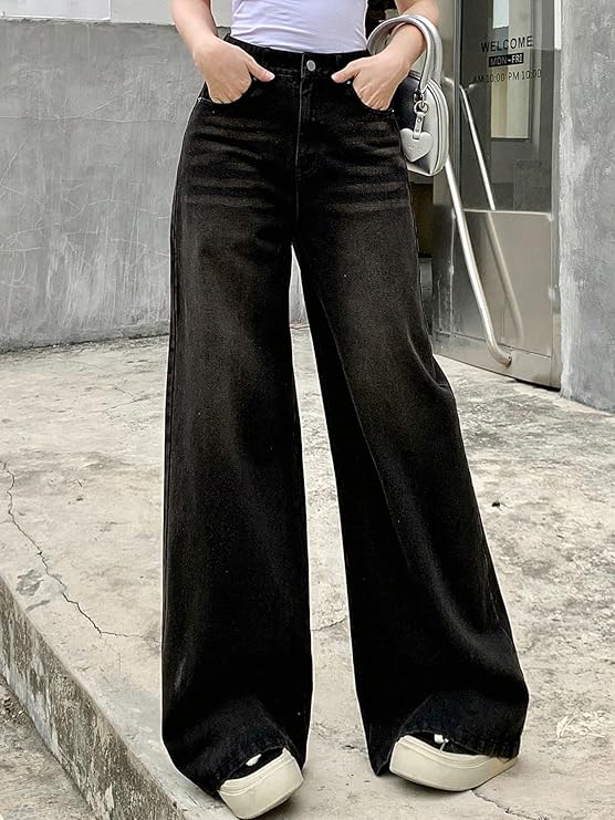 Aahwan Solid Denim High Waist Wide Leg Jeans & Pants for Women's & Girls' - Image 3