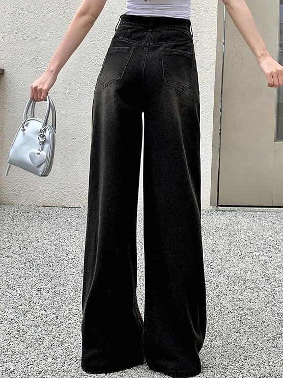Aahwan Solid Denim High Waist Wide Leg Jeans & Pants for Women's & Girls' - Image 2